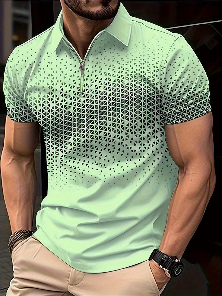 Camicia da Uomo | Motivo Geometrico | Confortevole & Versatile | Zip Manica Corta