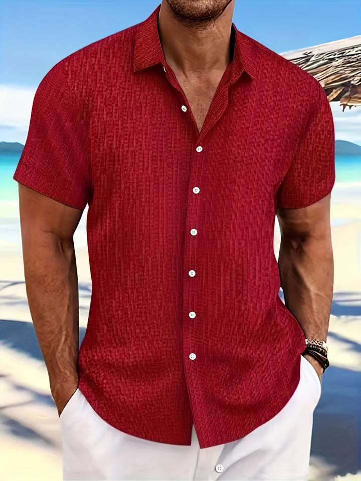 Camicia da Uomo | Design Uniforme Tessuto | Collo Rigido & Chiusura con Bottone | Stile Casual Estivo