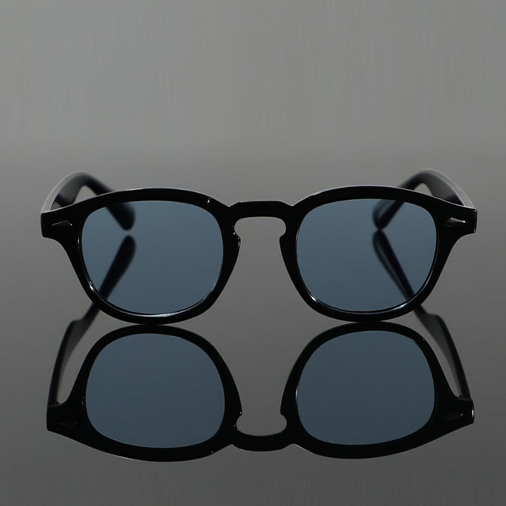 Occhiali da sole retro da uomo | Montatura rotonda nera & Lenti AC | Casual & Stile
