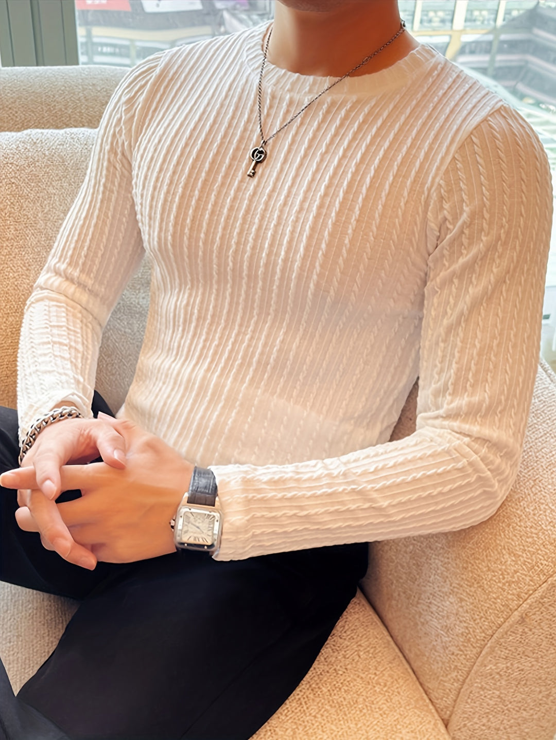 Maglia a Maniche Lunghe da Uomo | Slim Fit & Elasticizzata | In Poliestere | Autunno & Inverno