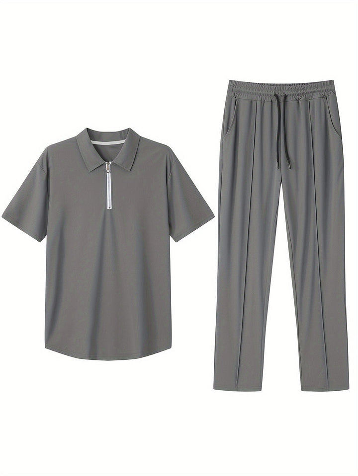 Set da Uomo | Camicia Slim-Fit & Pantaloni Sportivi | Traspirante & Leggero | Set Estivo in Poliestere