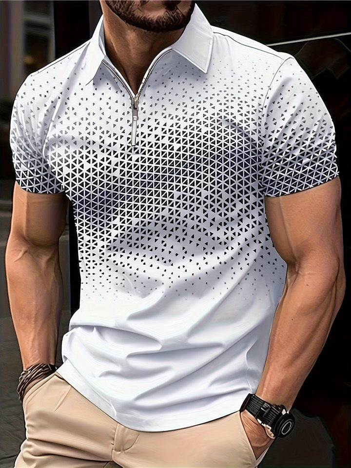 Camicia da Uomo | Motivo Geometrico | Confortevole & Versatile | Zip Manica Corta