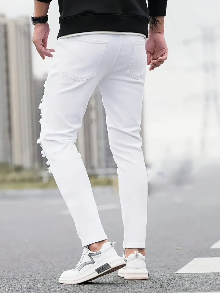 Jeans Slim-Fit da Uomo | Denim Elasticizzato & Traspirante | Stile Casual Strappato