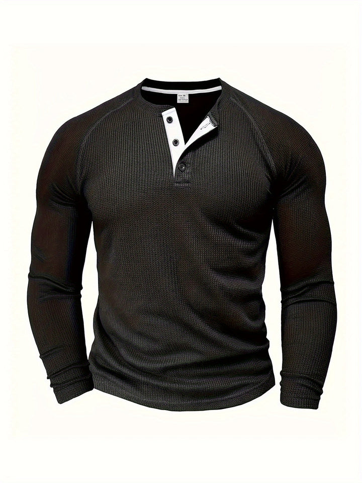 Camicia Henley Uomo | Design Unito | Collo Rotondo & Mezza Chiusura | Maniche Lunghe