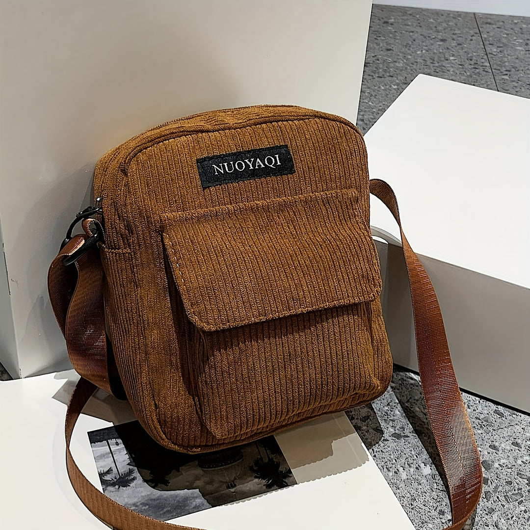 Borsa a Tracolla da Uomo | Velluto a Corda | Più Tasche & Cintura Regolabile
