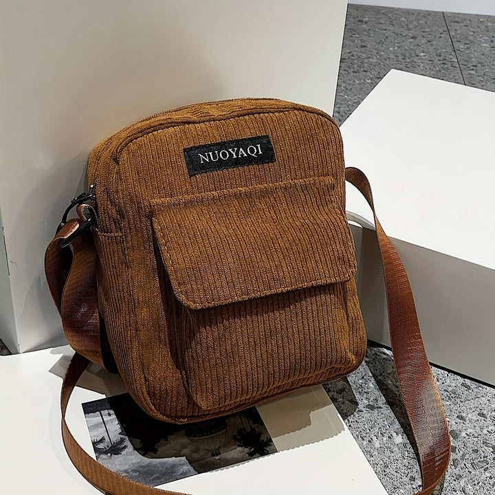 Borsa a Tracolla da Uomo | Velluto a Corda | Più Tasche & Cintura Regolabile