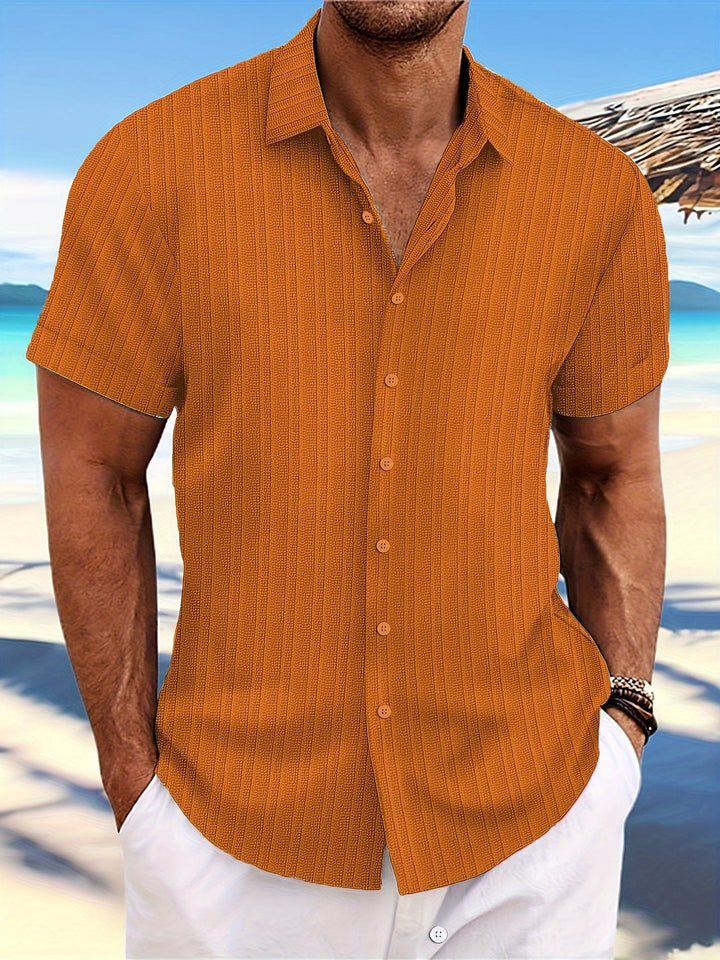 Camicia da Uomo | Design Uniforme Tessuto | Collo Rigido & Chiusura con Bottone | Stile Casual Estivo