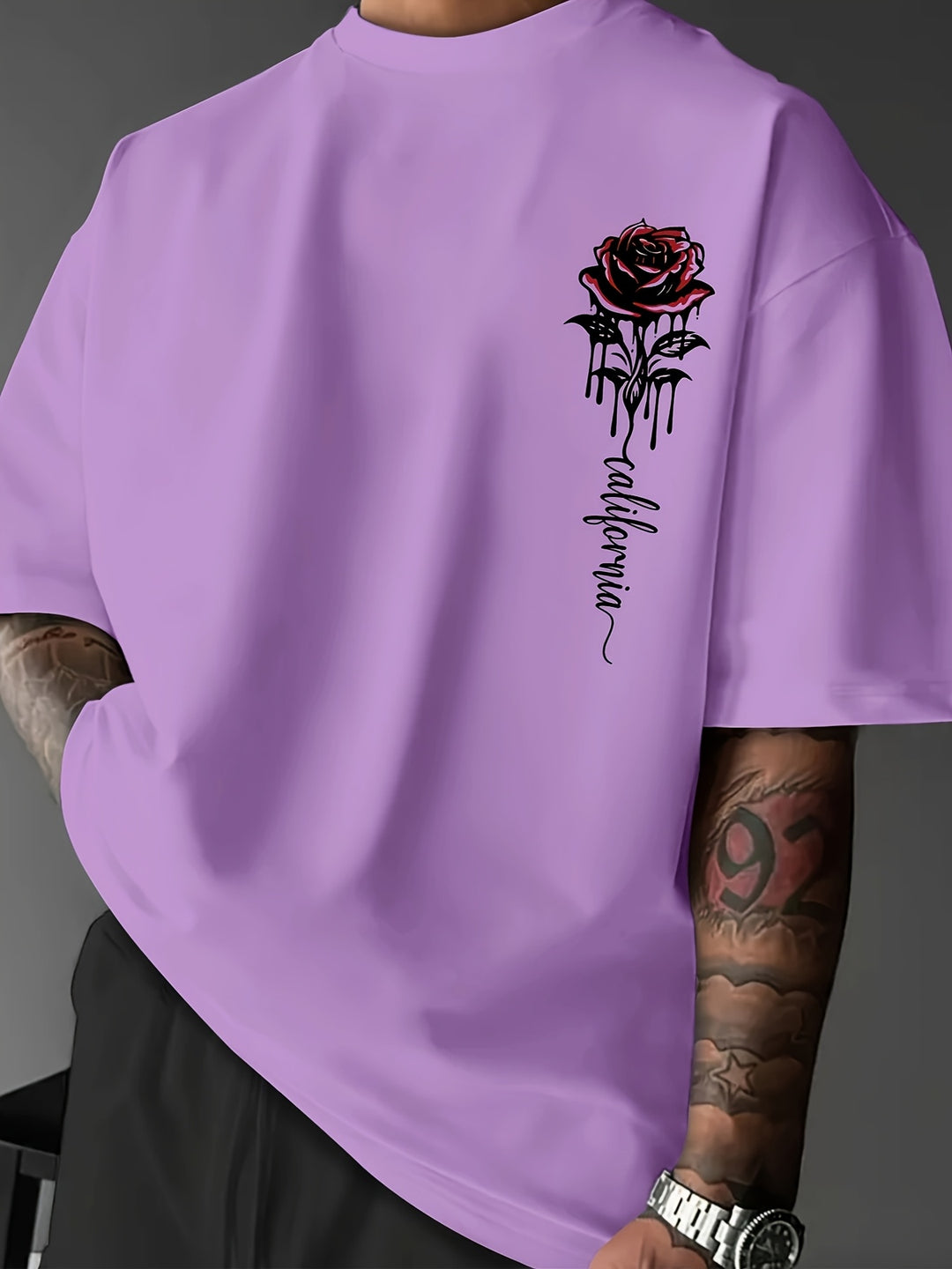 T-Shirt Uomo | Stampa di Rose & Vestibilità Larga | Collo Rotondo | Estate