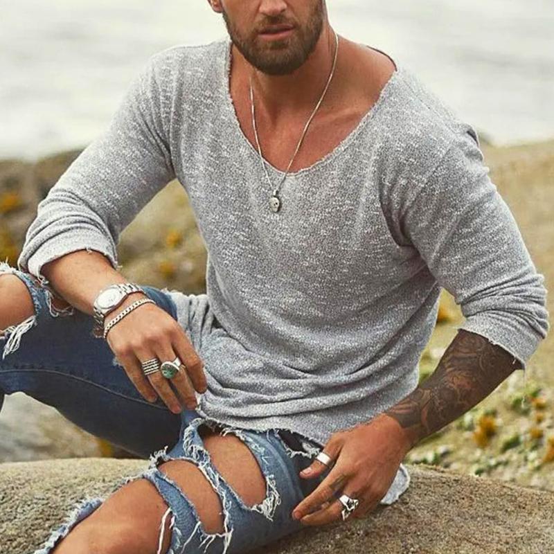 Maglia Uomo | Cotone Leggero | Manica Lunga con Scollo a V | Stile Casual Estivo