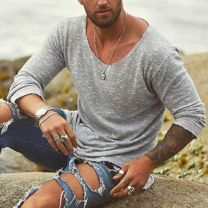 Maglia Uomo | Cotone Leggero | Manica Lunga con Scollo a V | Stile Casual Estivo