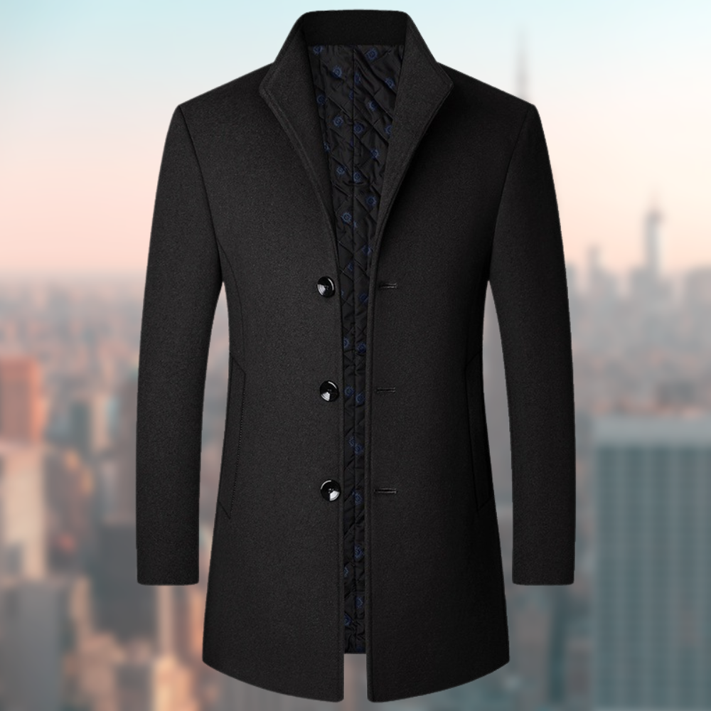 Cappotto da Uomo | Medio-Lungo Slim Fit | Collo Alto & Effetto Lana Calda | Poliestere