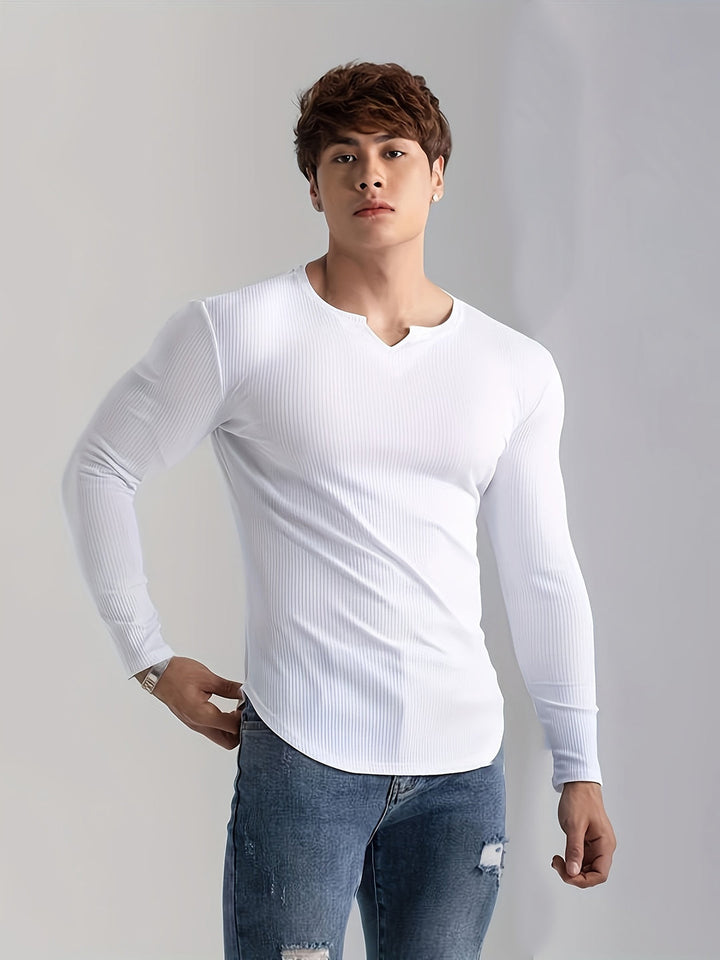 T-shirt Uomo | Collo a V & Maniche Lunghe | Alta Elasticità & Comfort | Casual