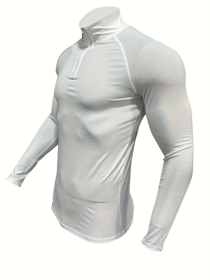 Camicia da uomo | Mezzo Zip & Manica Lunga | Asciugatura Rapida & Traspirante | Collo Alto