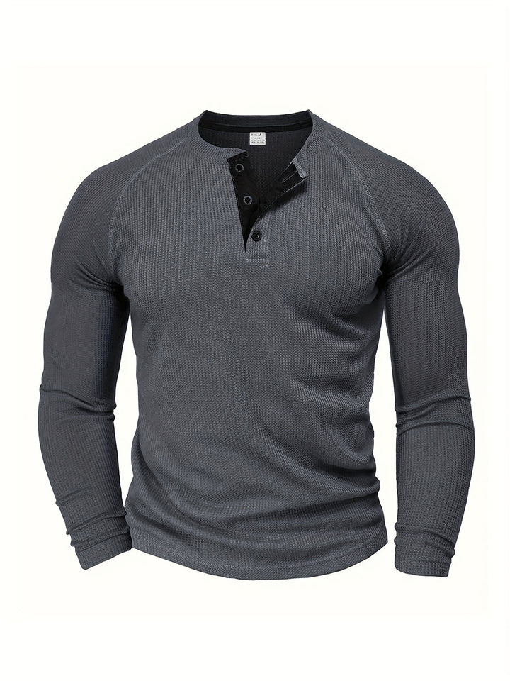 Camicia Henley Uomo | Design Unito | Collo Rotondo & Mezza Chiusura | Maniche Lunghe