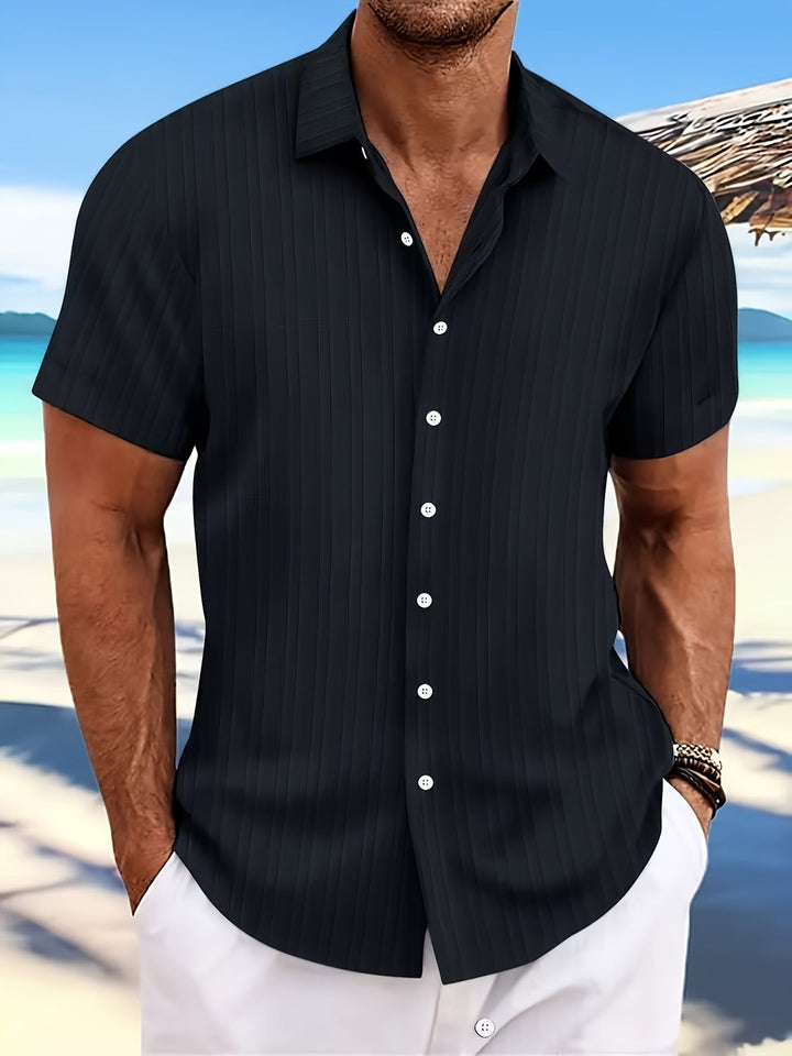 Camicia da Uomo | Design Uniforme Tessuto | Collo Rigido & Chiusura con Bottone | Stile Casual Estivo