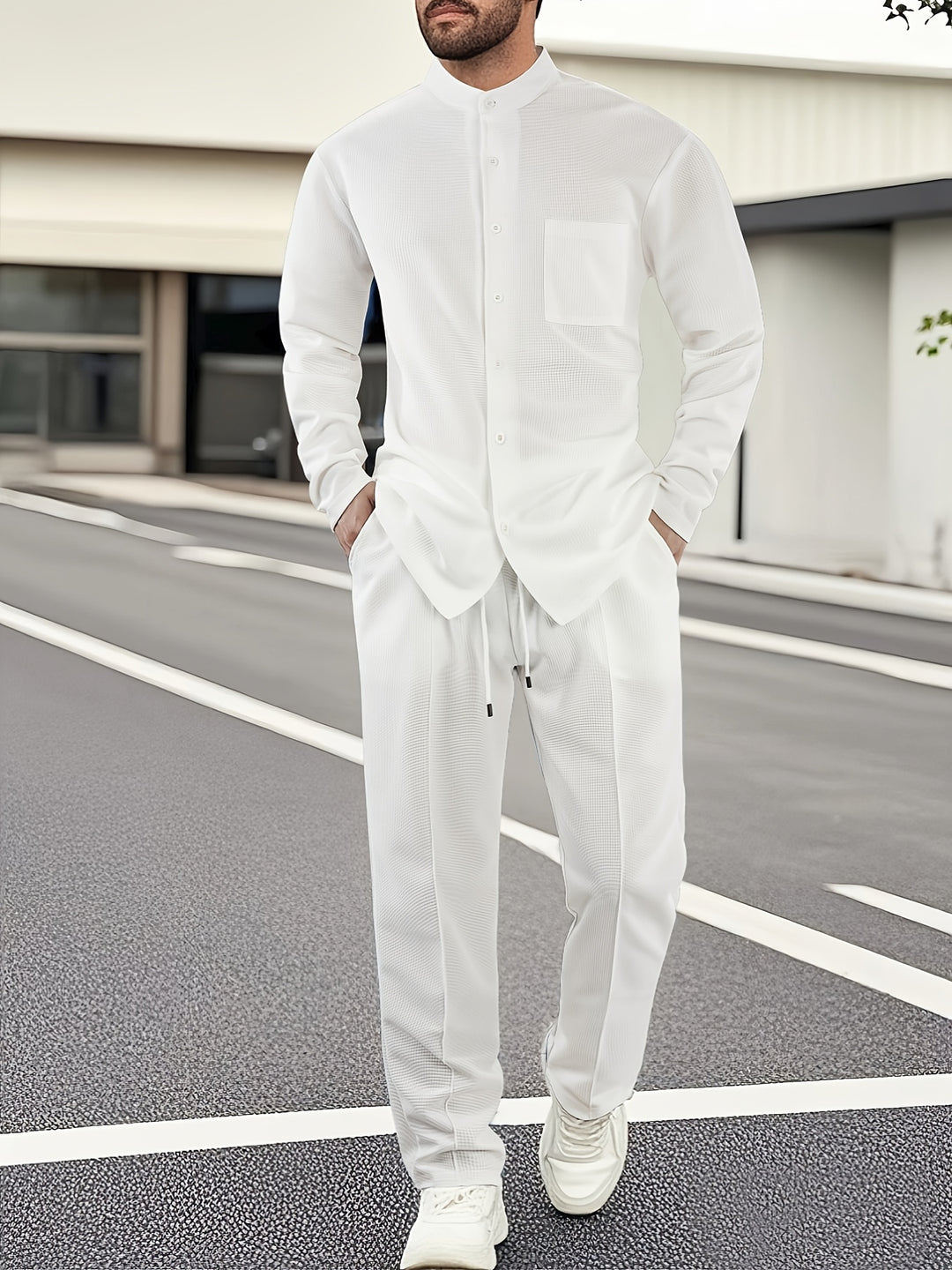 Set due pezzi da uomo | camicia casual e pantaloni con coulisse | poliestere