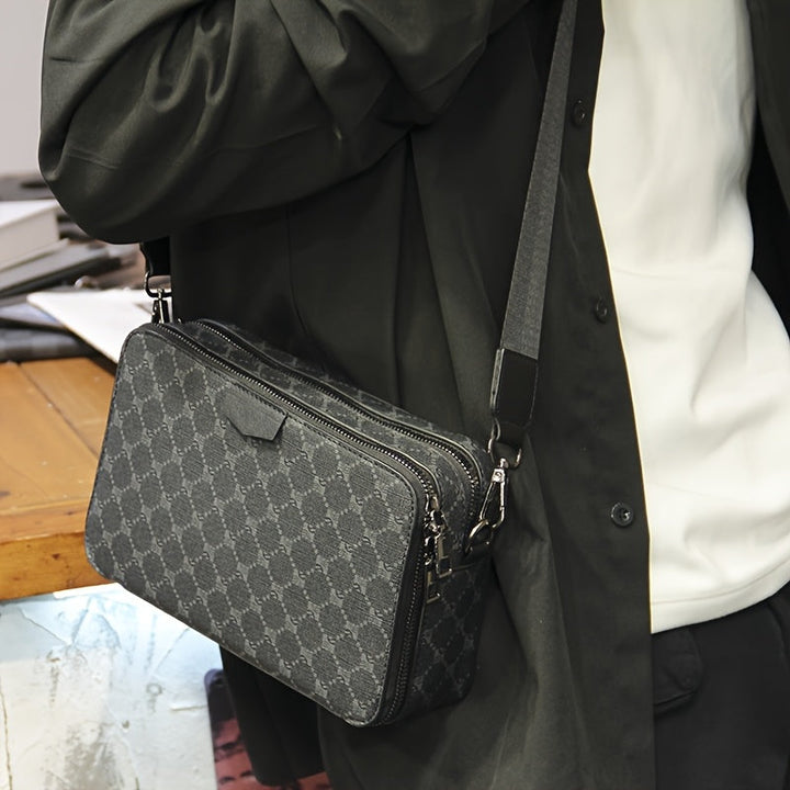 Borsa Crossbody Uomo | Design Streetstyle & a Quadri | Cinghia Regolabile & Molteplici Tasche | Nera