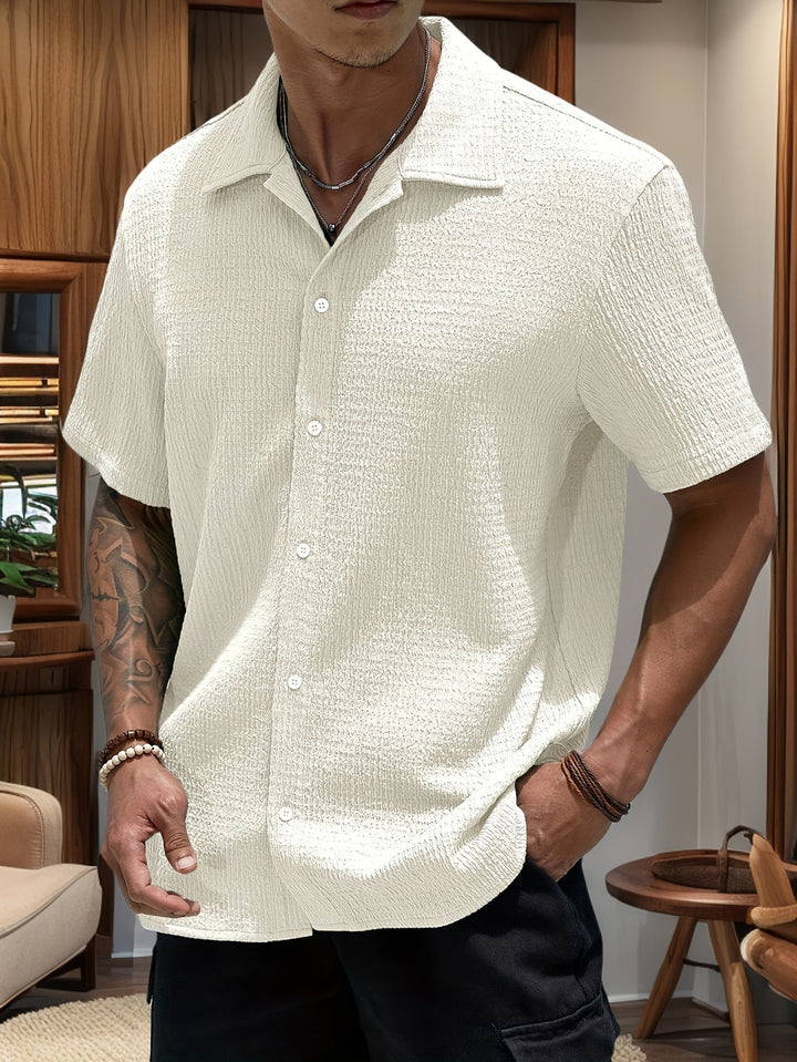 Camicia da uomo a maniche corte | Bottoni & Taschino | Traspirante & Casual | Poliestere