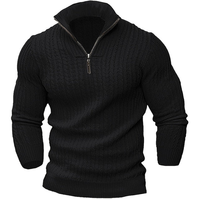 Maglia Uomo | Collo Half-Zip | Maglia Calda a Treccia | Autunno/Inverno | Poliestere