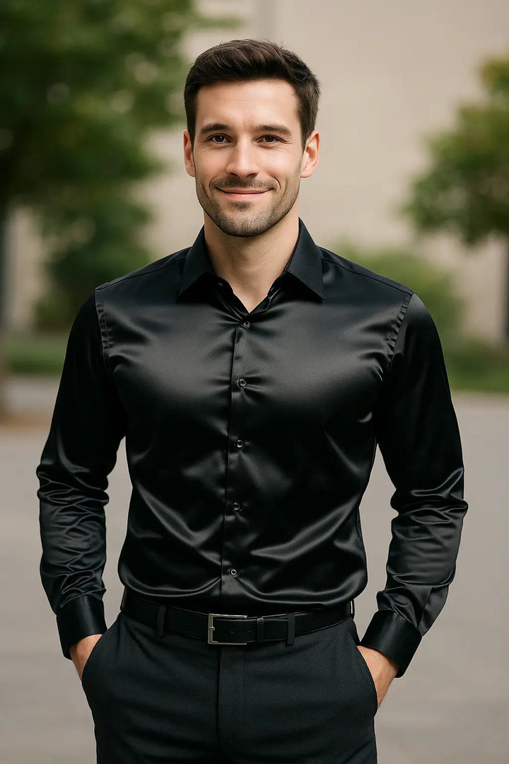 Camicia da Uomo | Slim Fit & Luxe | Maniche Lunghe | Per Look da Festa & Smoking