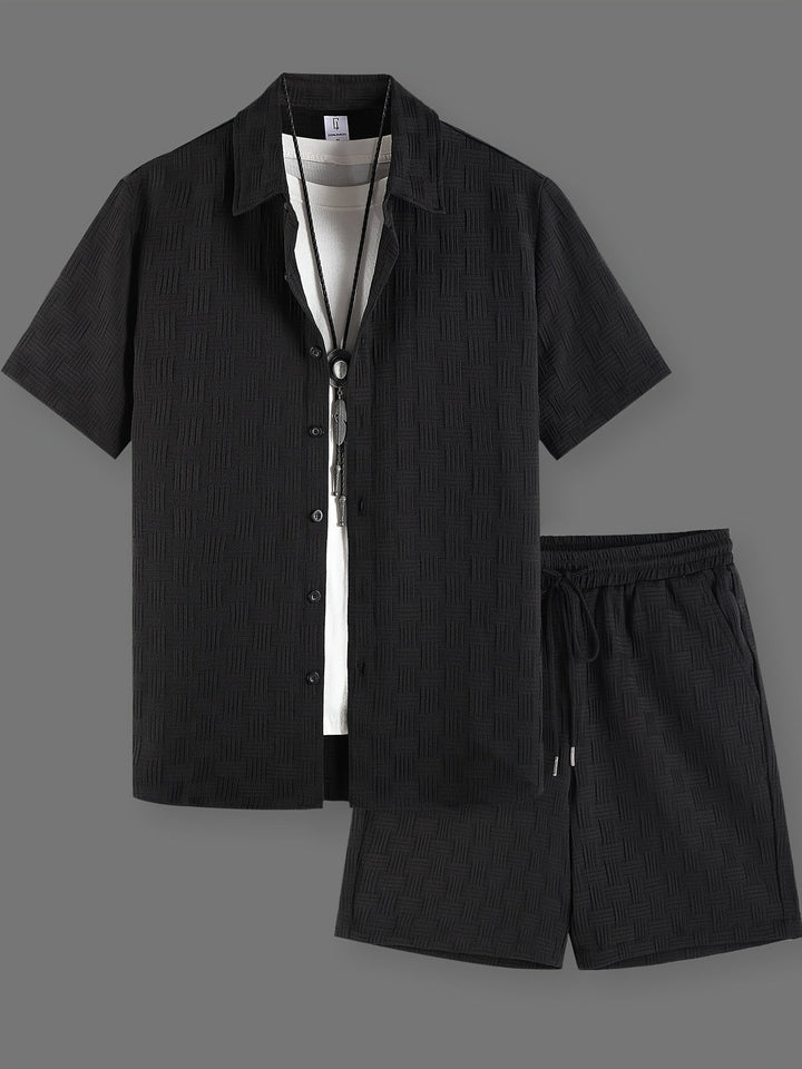 Set Estivo Uomo | Camicia Ricamata & Pantaloni Corti con Coulisse | Colore Unito | Casual