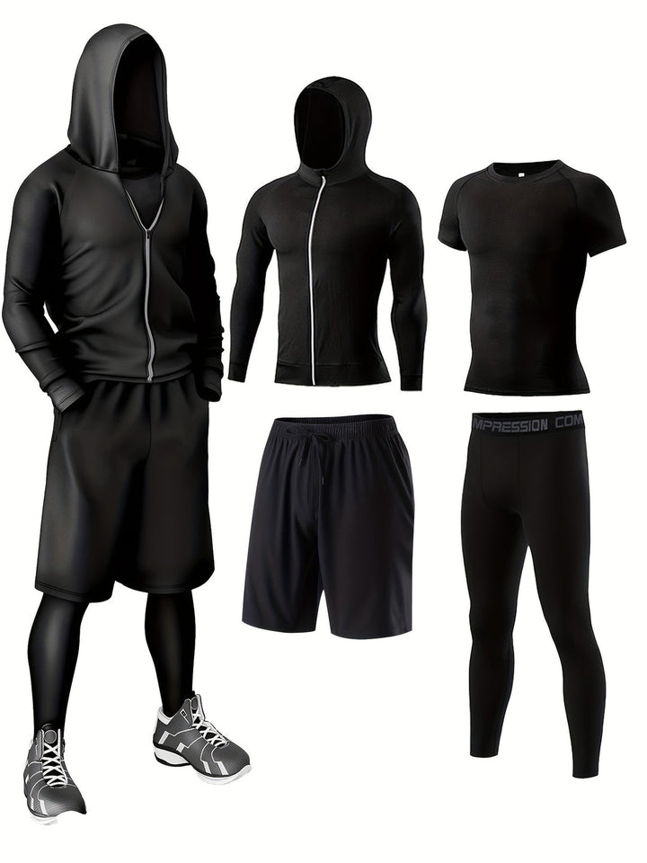 Set Sportivo Uomini 4 Pezzi | Traspirante & Asciugatura Rapida | Fit Slim | Colore Unito