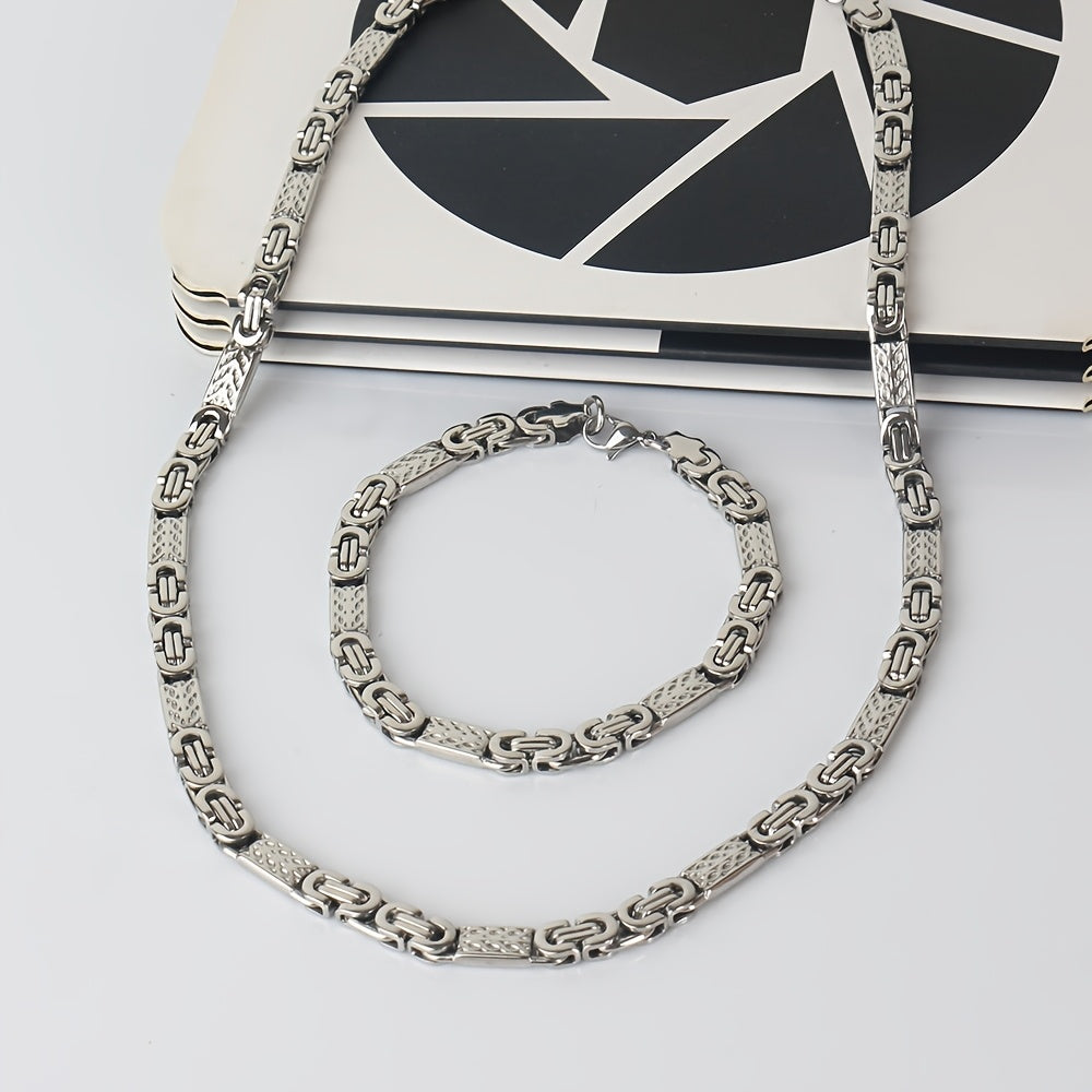 Set Collana e Bracciale da Uomo | Acciaio Inossidabile | Maglie Piatte & Design Elegante