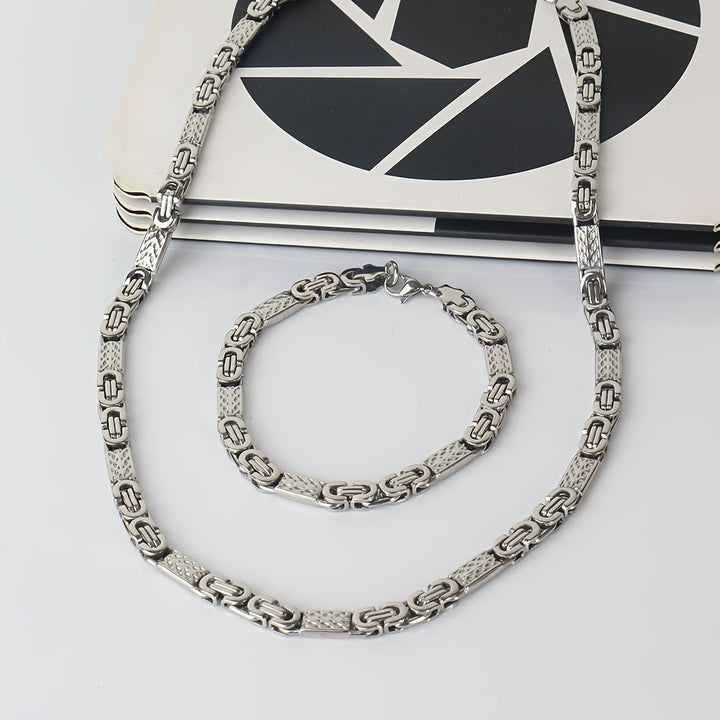Set Collana e Bracciale da Uomo | Acciaio Inossidabile | Maglie Piatte & Design Elegante