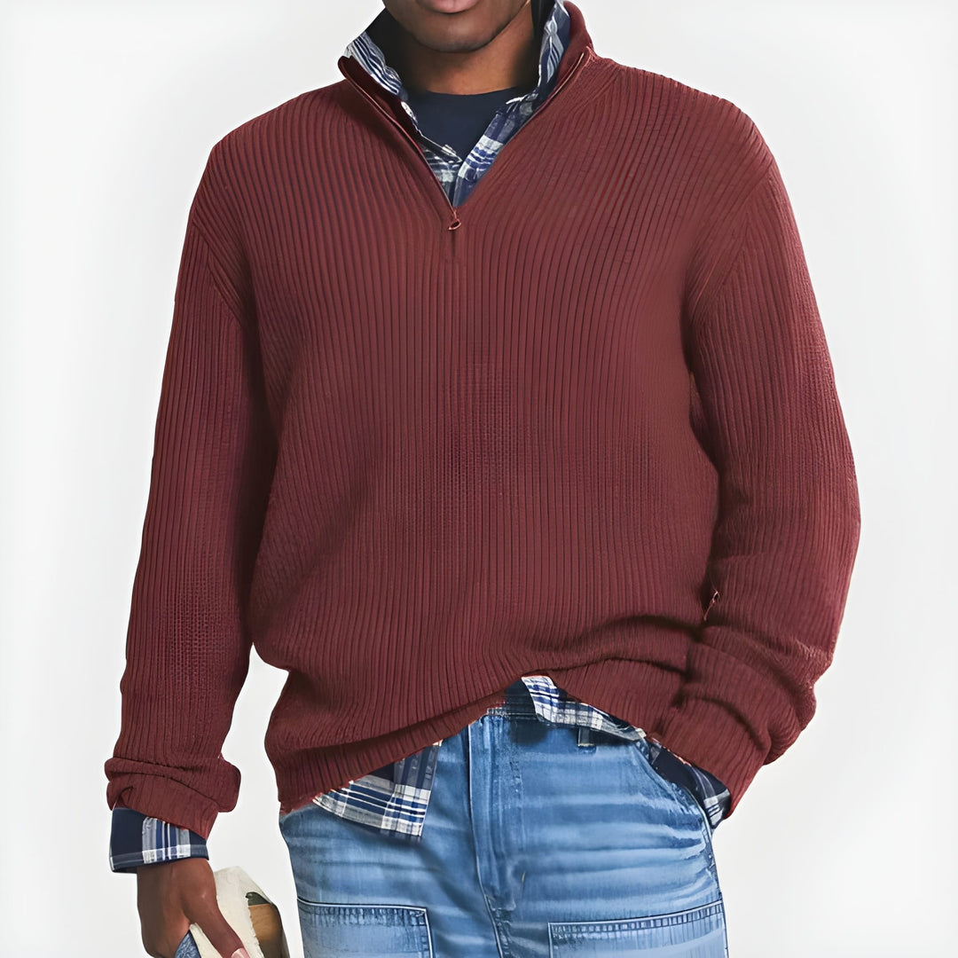 Maglione Uomo Mezza Zip in Maglia | Collo Alto | Vestibilità Comoda