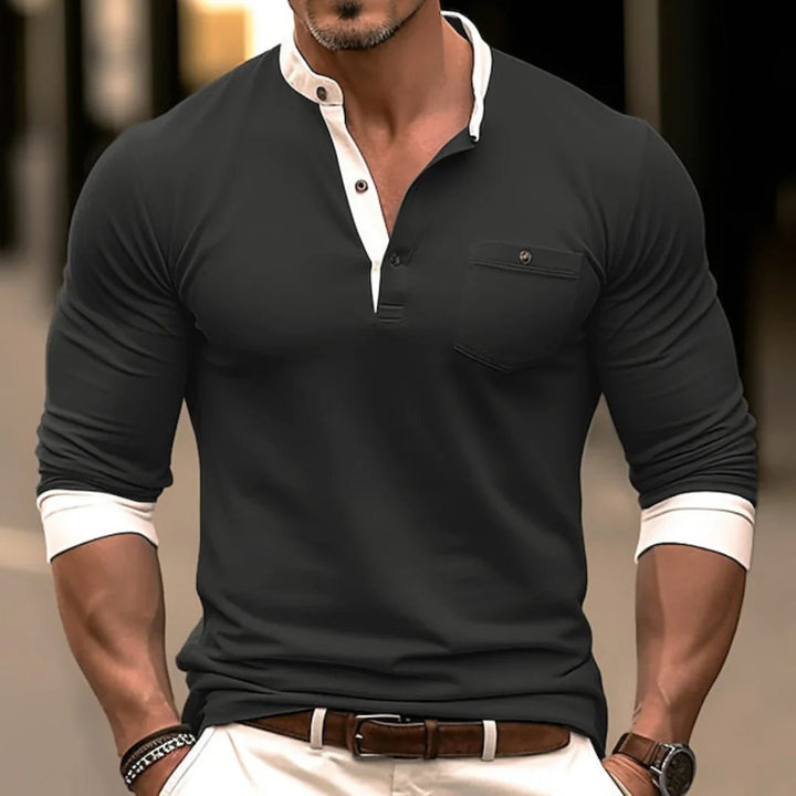 Maglia a Maniche Lunghe da Uomo | Collo Henley | Traspirante e Confortevole | Poliestere
