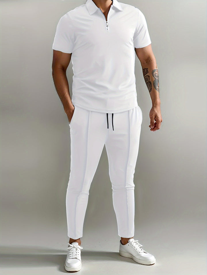 Set da Uomo | Camicia Slim-Fit & Pantaloni Sportivi | Traspirante & Leggero | Set Estivo in Poliestere