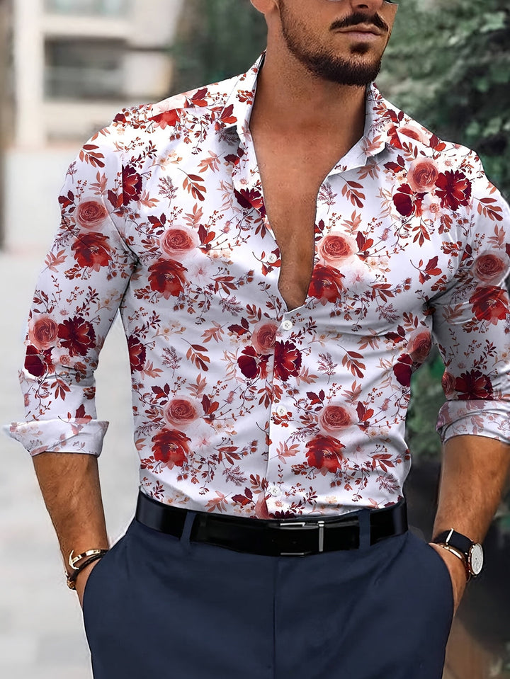 Camicia da Uomo | Stampa Floreale | Leggera & Confortevole | Maniche Lunghe & Colletto