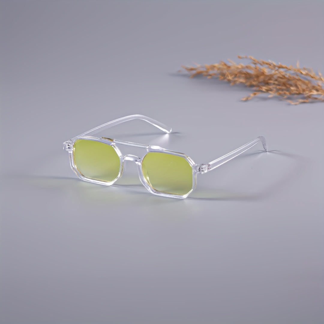 Occhiali da Sole Vintage da Uomo | Ponte Doppio Poligonale | Montatura Trasparente & Protezione UV