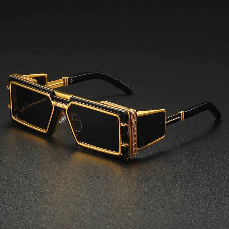 Occhiali da Sole Uomo | Design Steampunk Quadrato | Metallo di Lusso & Protezione UV | Stile Vintage