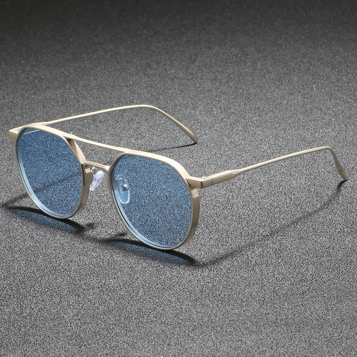Occhiali da Sole da Uomo | Forma Rotonda Retro | Lenti Blu Sfumate | Protezione UV400