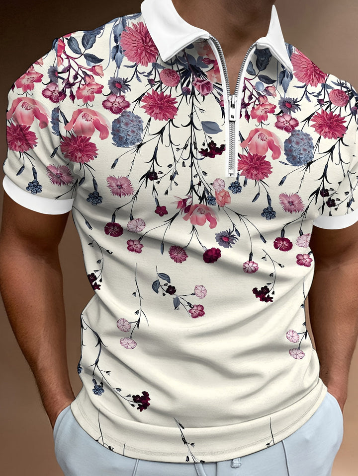 Maglietta Uomo | Stampa Floreale & Casual | Traspirante & Estiva | Bianco con Rosa & Viola