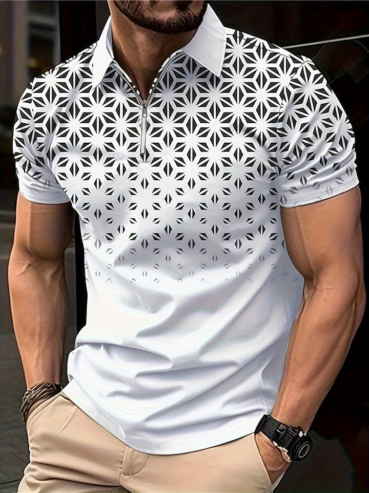 Camicia da Uomo | Motivo Geometrico | Confortevole & Versatile | Zip Manica Corta