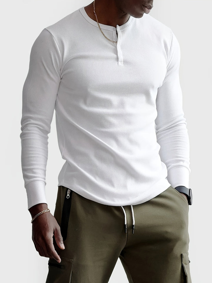Camicia Henley da Uomo | Tessuto a Costine & Stretch | Slim Fit | Sport & Casual