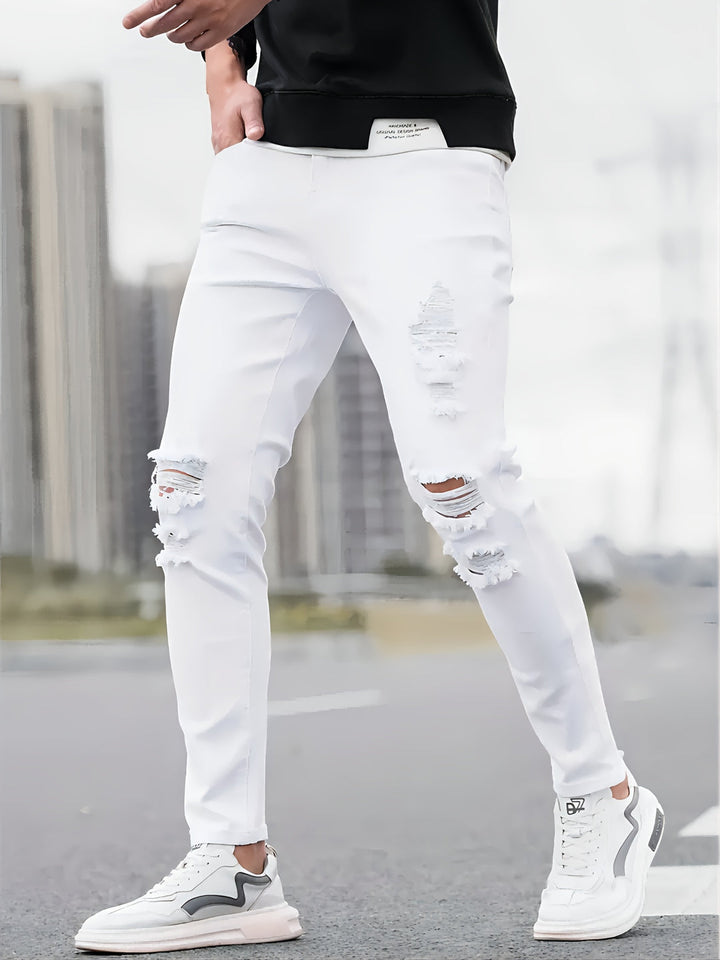 Jeans Slim-Fit da Uomo | Denim Elasticizzato & Traspirante | Stile Casual Strappato